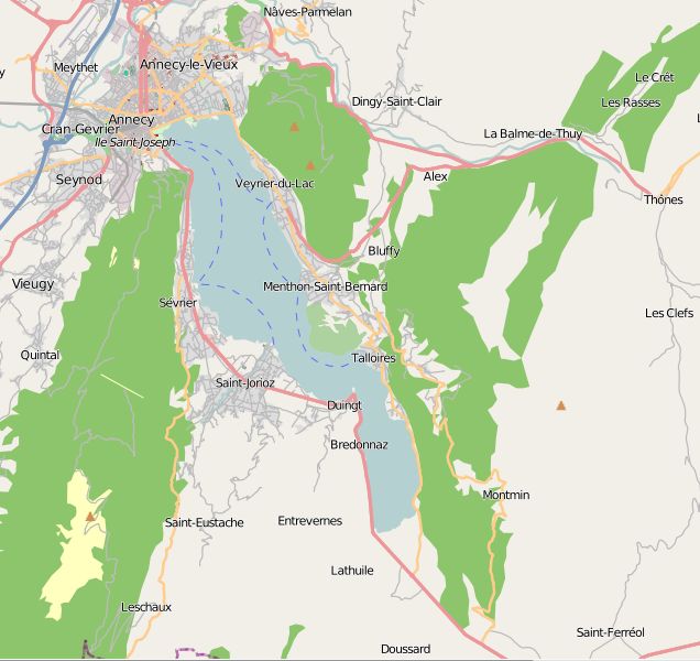 la carte des villes autour du Lac d'Annecy
